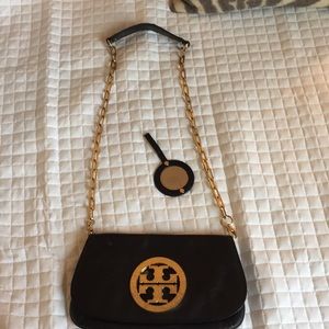 Tory Burch Black Leather Clutch W/ Chain